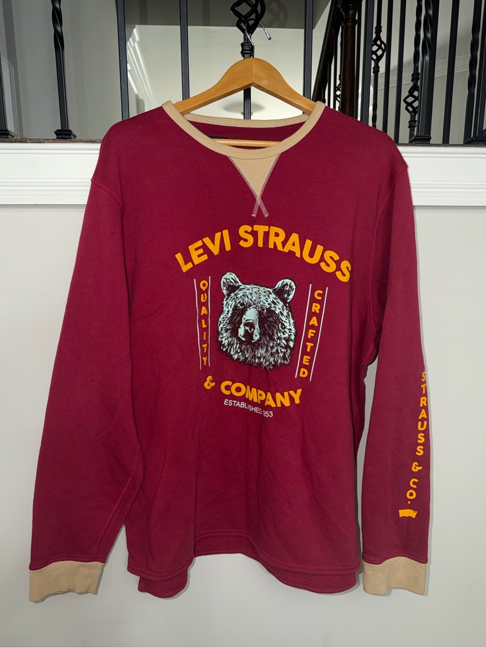 Levi's Maroon Graphic Bear Crewneck with Yellow Print
